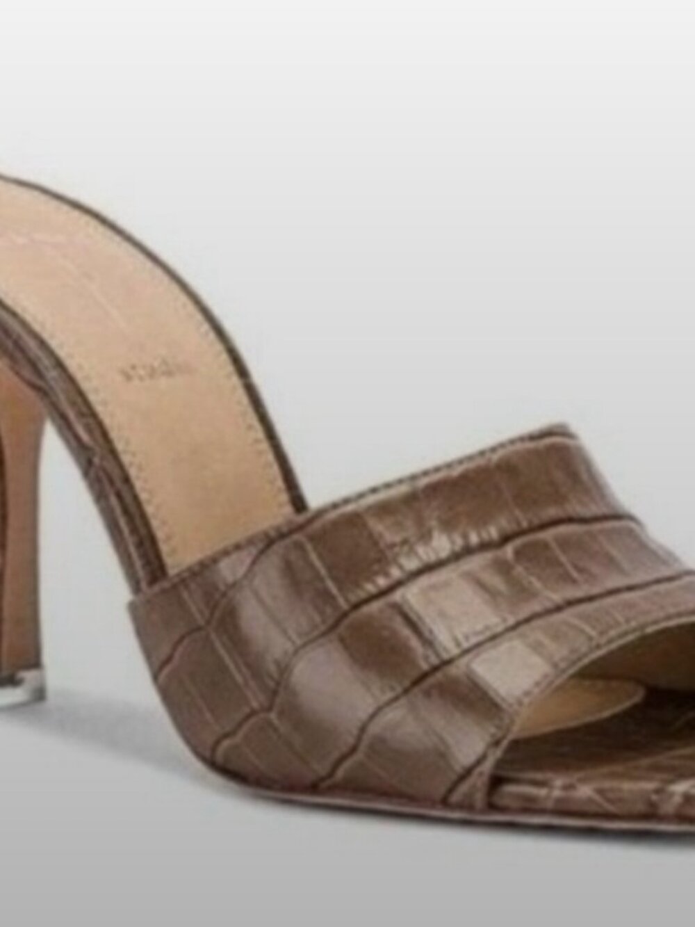NEW Valentina Taupe Croc-Embossed Mule Heels - 38 / 8
